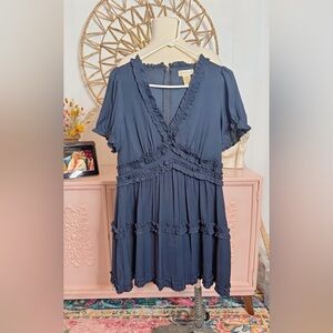Altar'd State XL Navy Midi Dress with Ruffle Accents